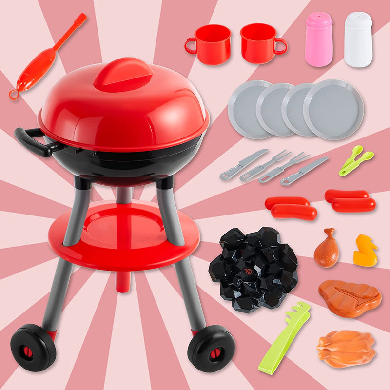 Joyin 24 Pcs Little Chef Barbecue BBQ Cooking Kitchen Toy Interactive Grill Play Food Cooking Playset for Kids Kitchen Pretend Play