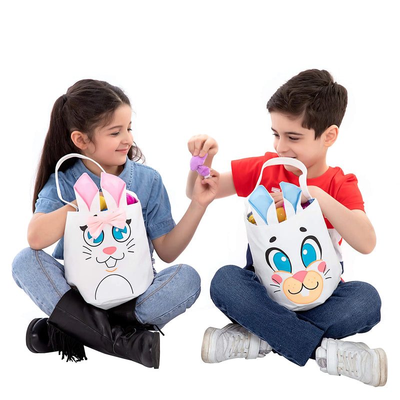 2Pcs Easter Bunny Basket Canvas Bags