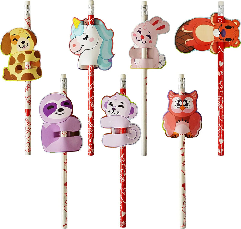 35Pcs Kids Valentines Cards with Paper Pencil Toppers-Classroom Exchange Gifts