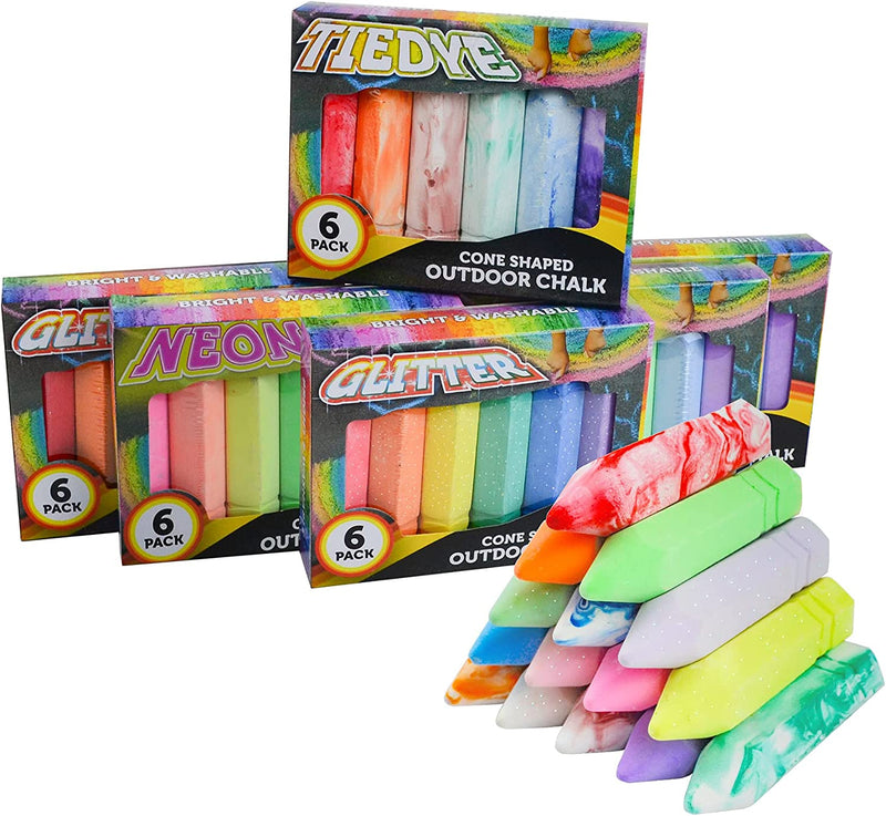 Chalks Assorted 3 Types (Neon Glitter Tie Dye), 36 PCS