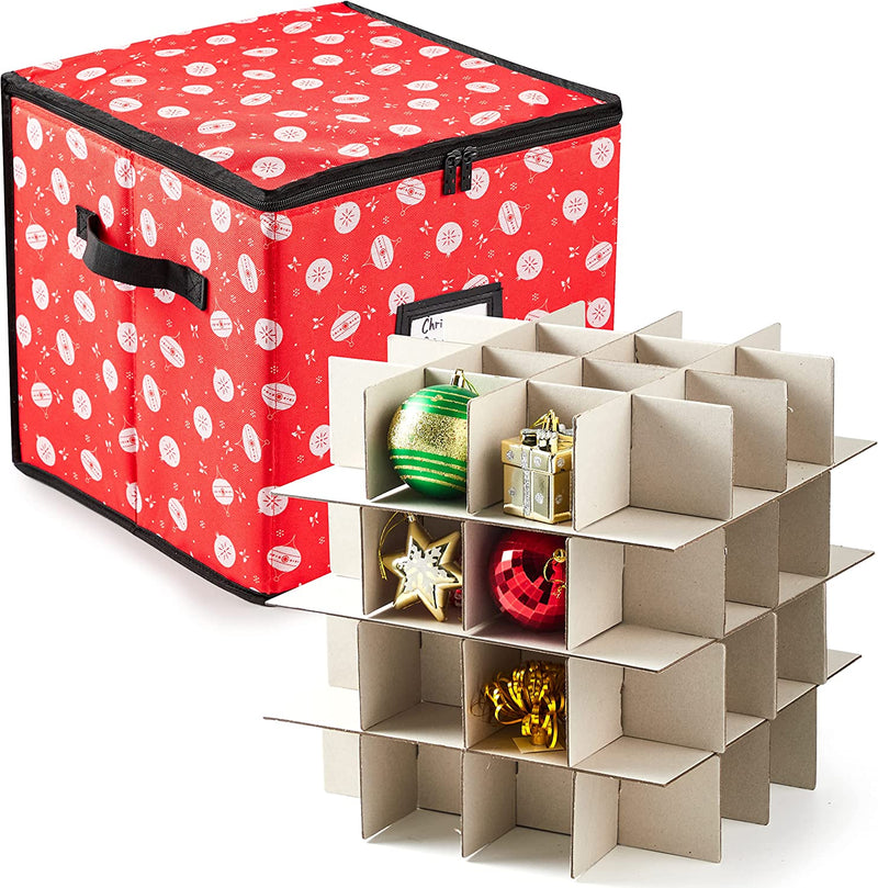 Christmas Ornament Storage Box with Ornament Pattern (Red)