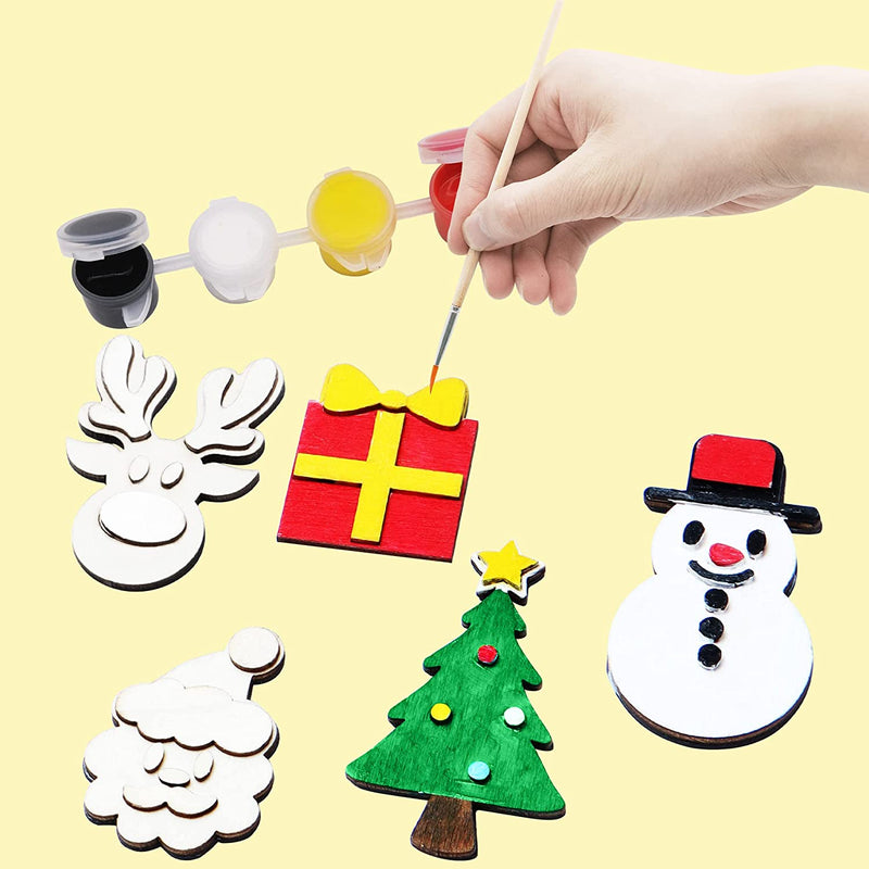 Christmas Wood Magnets Painting Kit, 14 Pcs