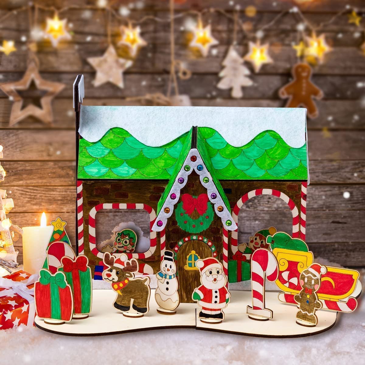 Christmas Wooden House Painting Craft Kits -JOYIN