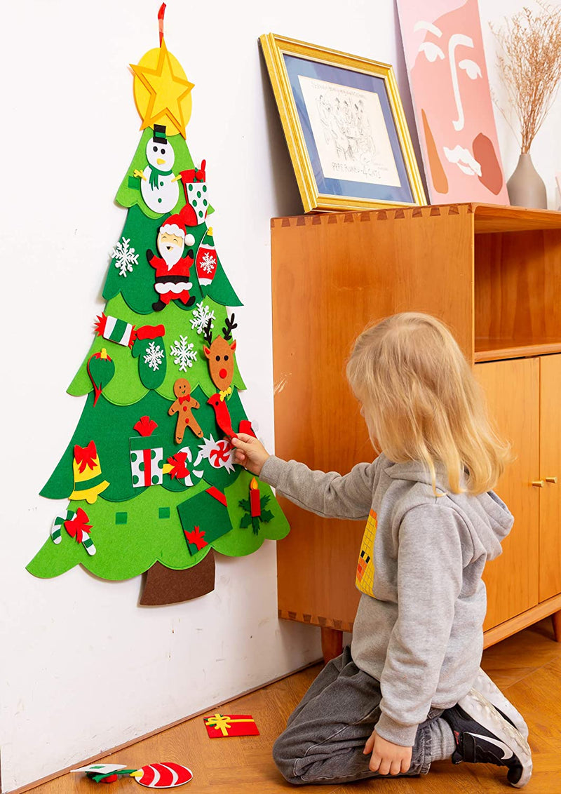 DIY Felt Wall Christmas Tree with 26 Piece Hanging Ornaments