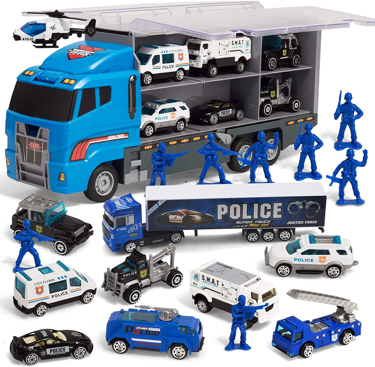 Mini Police Vehicles In Carrier Truck - JOYIN