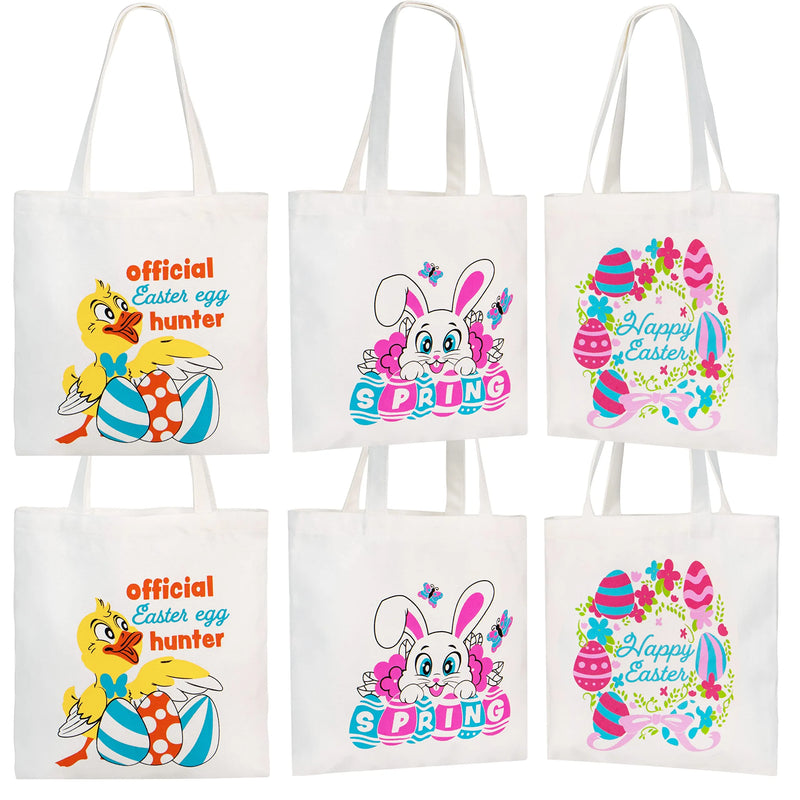 6Pcs Easter Reusable Canvas Grocery Bags