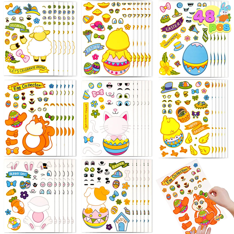 48Pcs Easter Make A Face Stickers