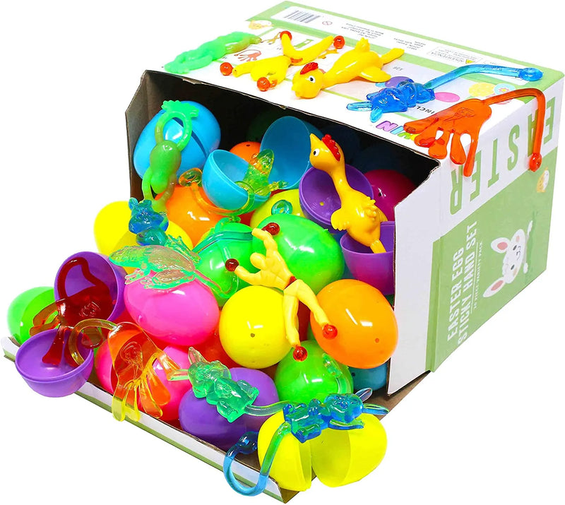 Sticky Hands Toys - 12 Pack Vinyl Stretchy Slap Hand Toys With Strings In Assorted Colors