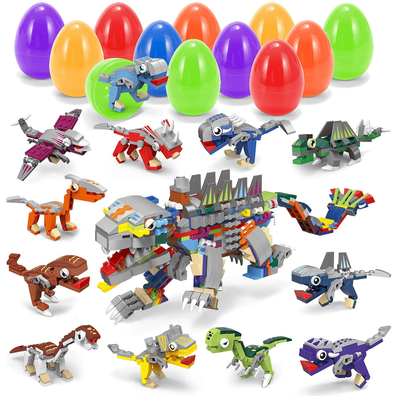 12Pcs Dinosaur Building Blocks Prefilled Easter Eggs 3.23in