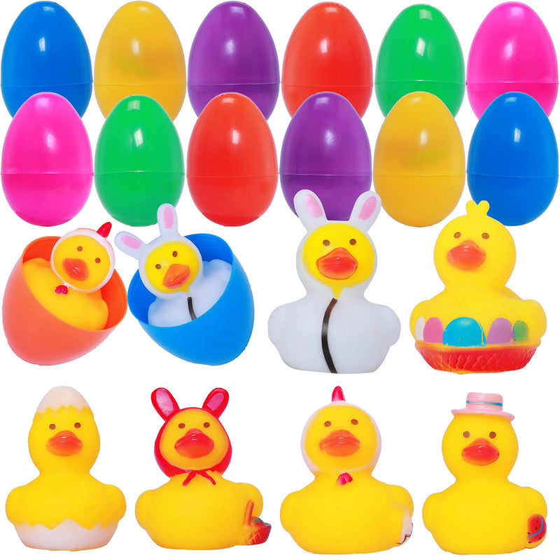 12Pcs 3.2in Rubber Ducks Prefilled Easter Eggs for Easter Egg Hunt