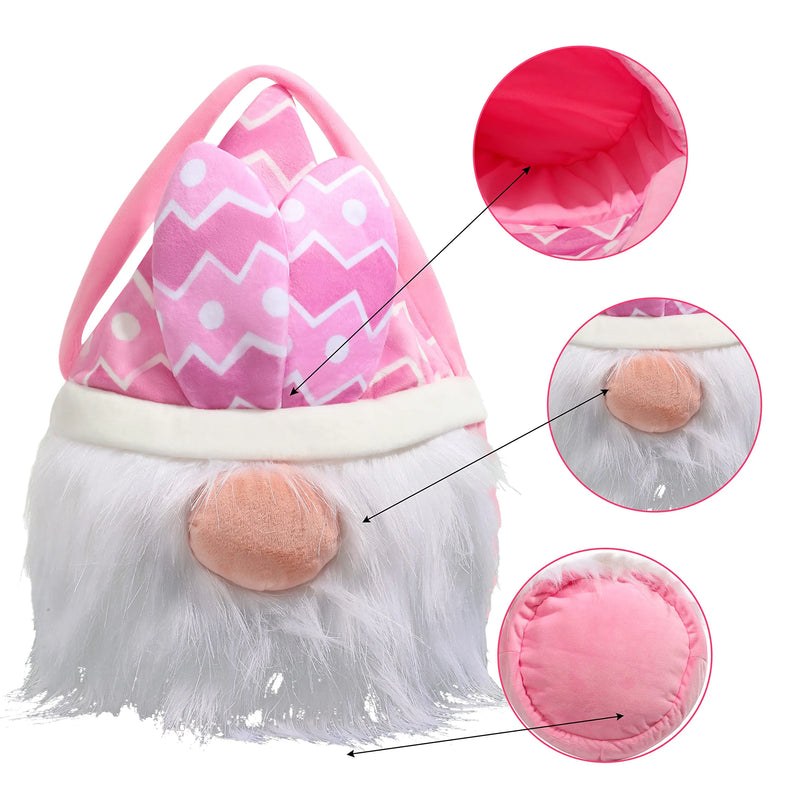 2Pcs Plush Gnome Easter Basket with Furry Bunny Ears