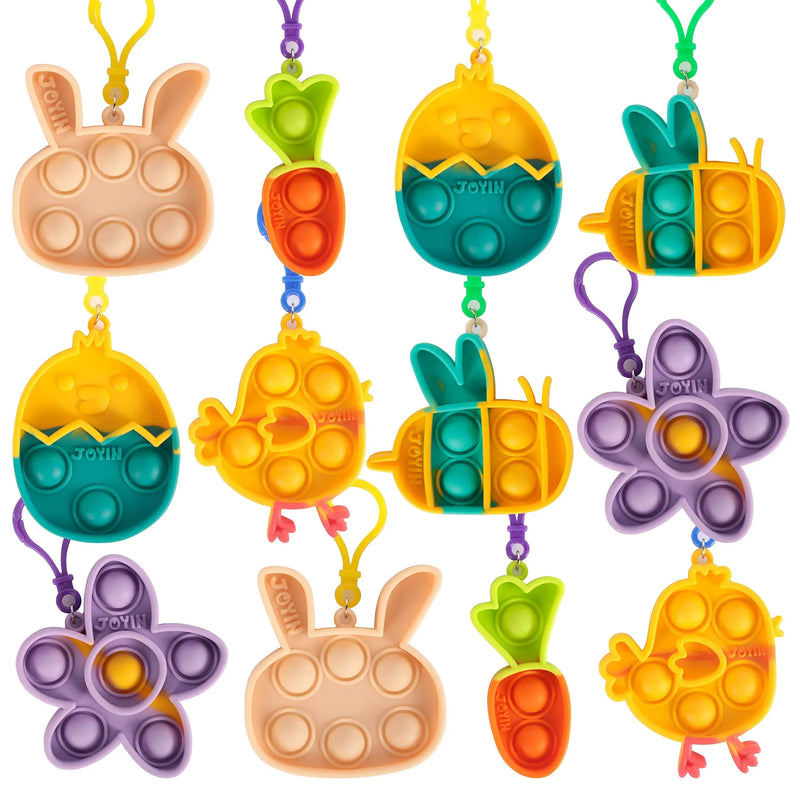 12Pcs Easter Squeeze Push Bubble Silicone Keychain