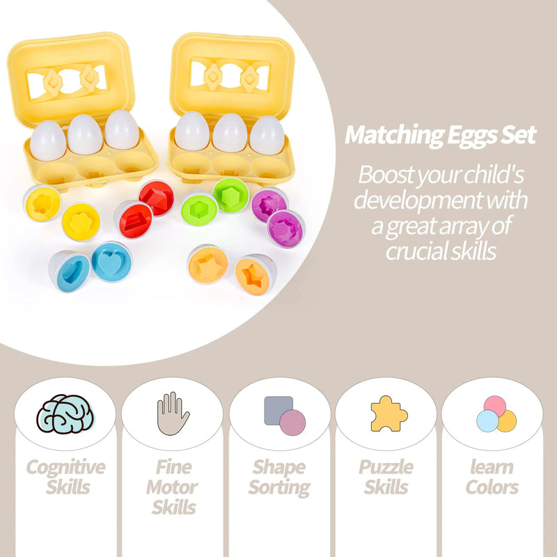12Pcs Easter Shape Matching Eggs with Egg Holder Toys