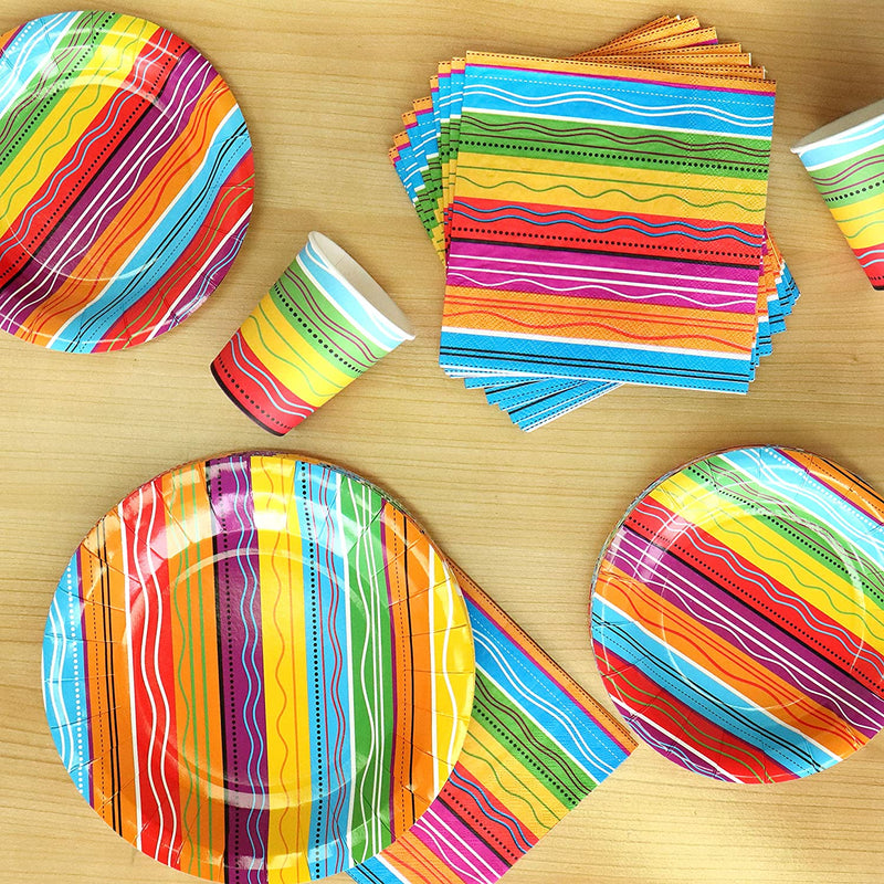 Fiesta Party Supplies in Wave Line Pattern, 82 Pieces