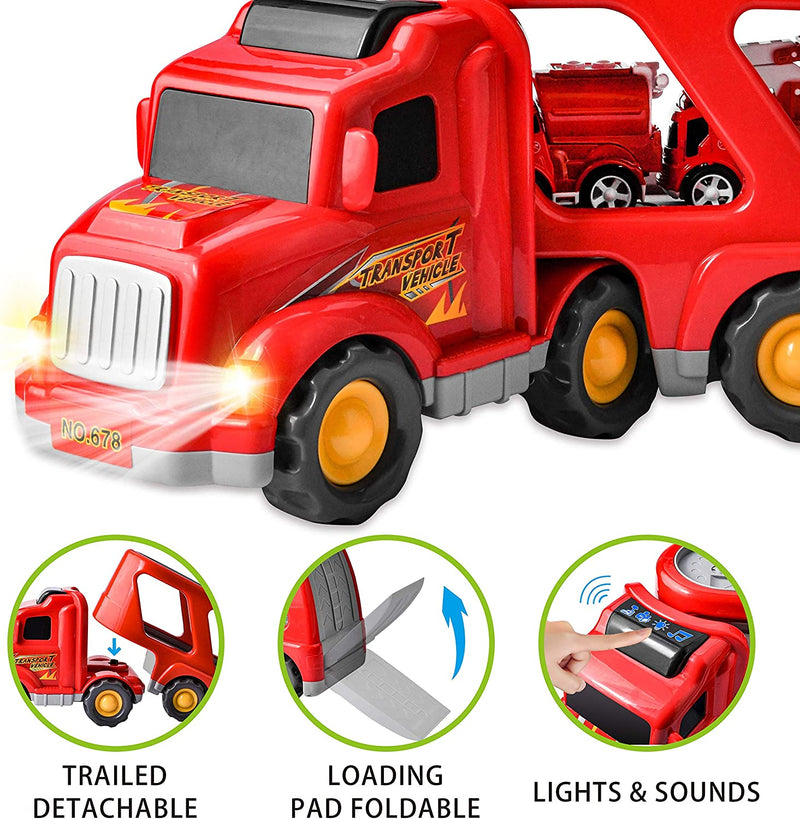 Fire Rescuer Diecast Vehicles within Carrier Truck, 6 Pcs