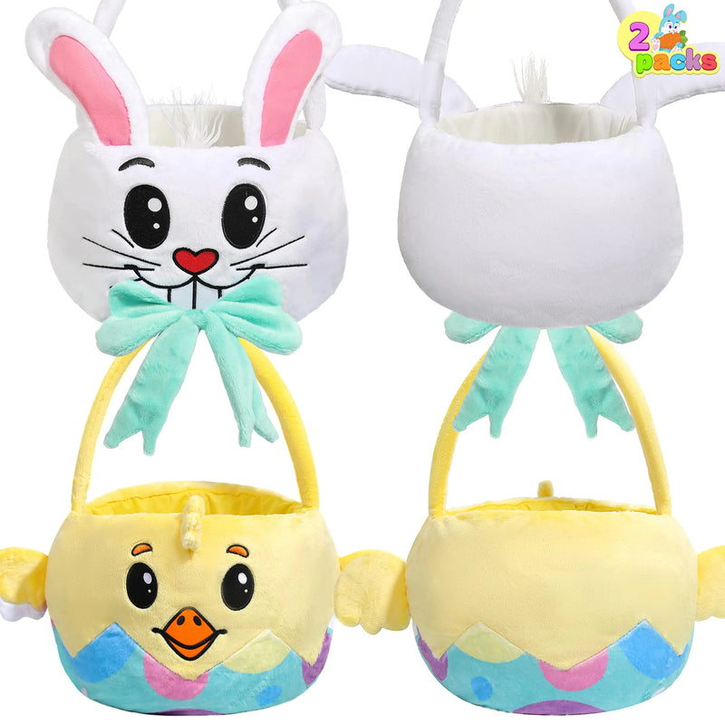 2Pcs 3D Bunny and Chick Plush Easter Basket