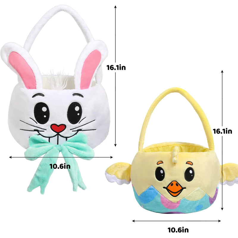 2Pcs 3D Bunny and Chick Plush Easter Basket