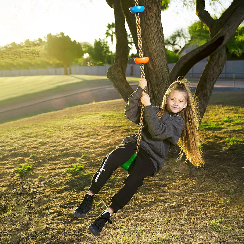 Green Climbing Rope Tree Swing with Platforms and Disc Swings Seat