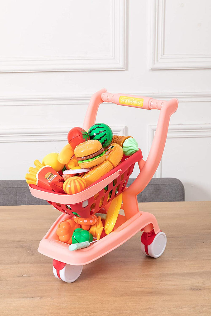 Grocery Store Pretend Play Shopping Cart Food Toy Playset