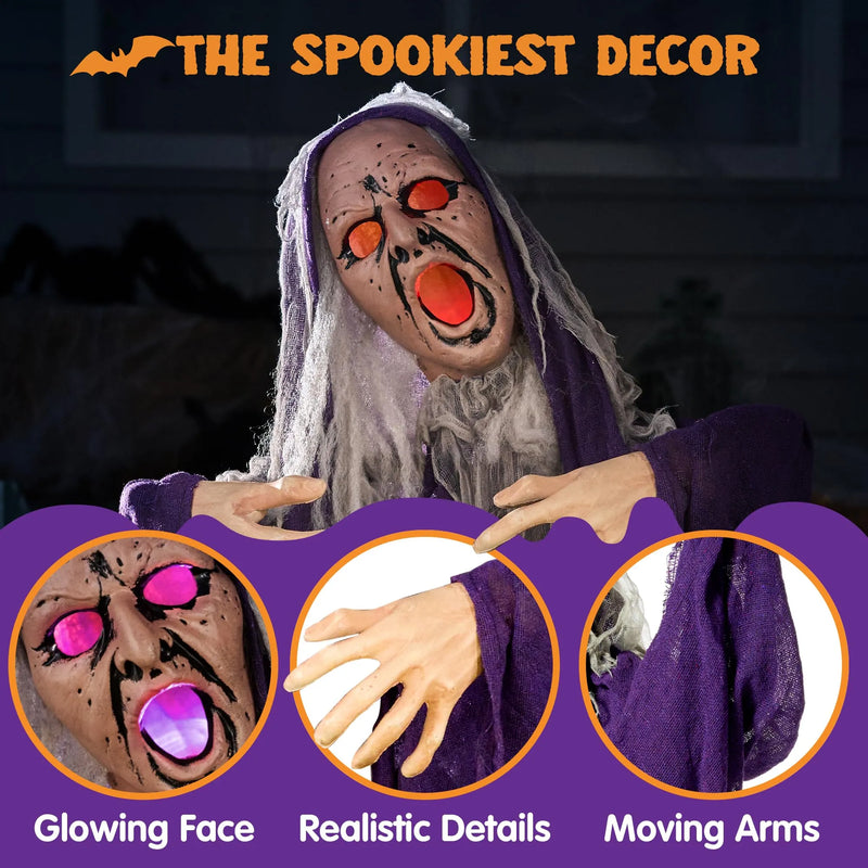 Zombie Groundbreaker Animé Halloween – Squelette Lumineux Qui Sort Du Sol Avec Sons Effrayants Et Yeux Clignotants