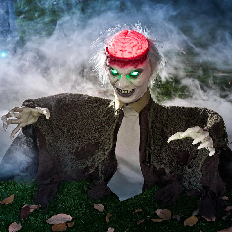 Halloween Zombie Groundbreaker Decorations with Light-up Brain and Movable Hands