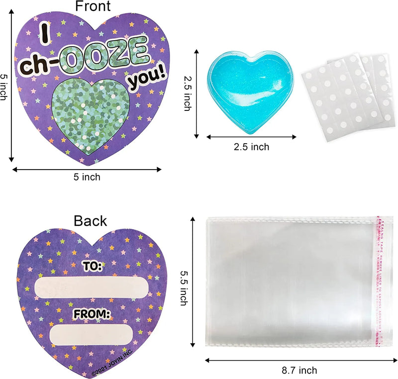 28Pcs Heart Shaped Glitter Slime with Valentines Day Cards for Kids-Classroom Exchange Gifts