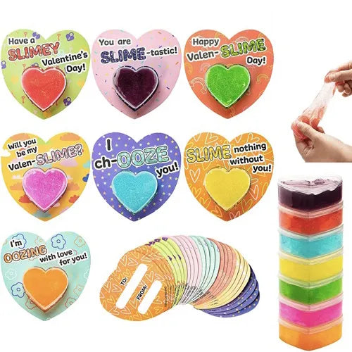 Heart Shaped Glitter Slime with Cards, 28 Pack - JOYIN