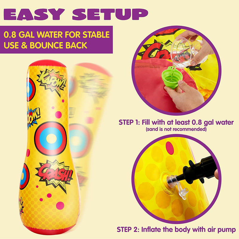 Inflatable Bopper Punching Bag with Bounce-Back Action