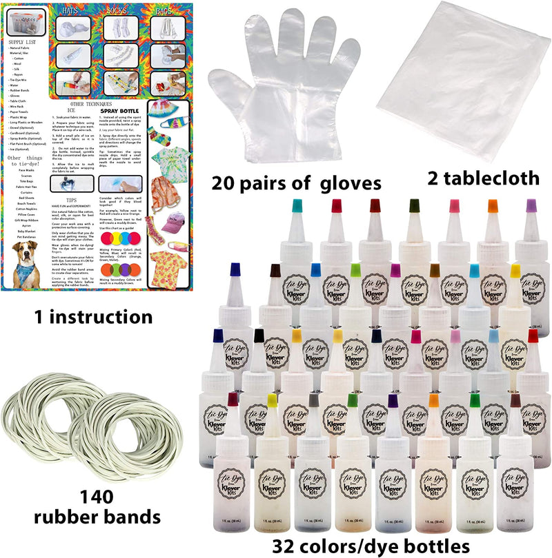 KLEVER KITS - DIY Tie Dye Kits, 32 Colors