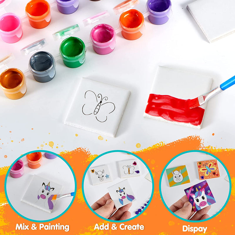 Magnetic Mini Tile Art - DIY Craft Kit; Design and Paint Magnet Tiles -  Kids Paint Arts & Crafts Project; Includes 12 Tile Magnets, 8 Paint Colors,  2