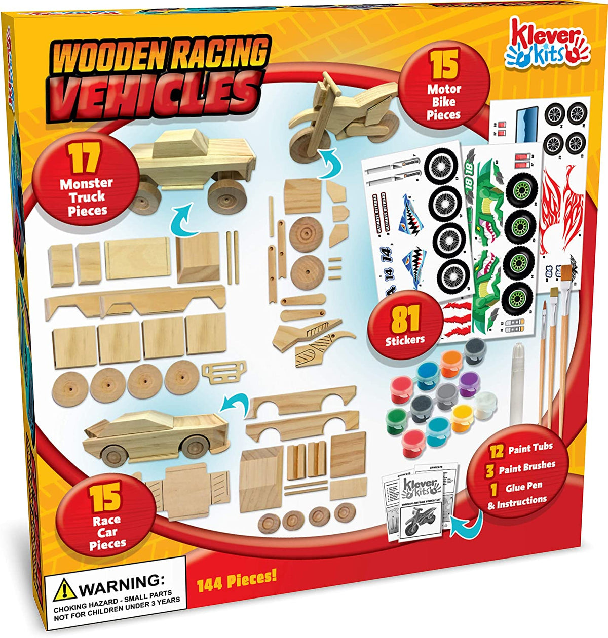 Kit Peinture 4 Voitures De Course En Bois Pour Enfants 6-12 Ans - Klever Kits Activité Créative