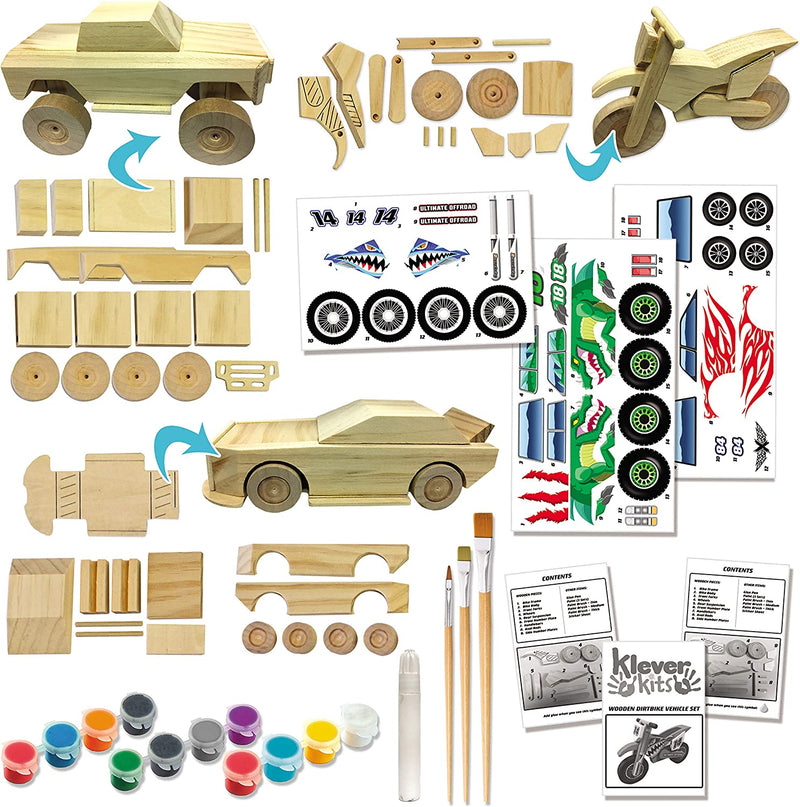 Klever Kits Kids Craft Kit, Build & Paint Your Own Wooden Race Car