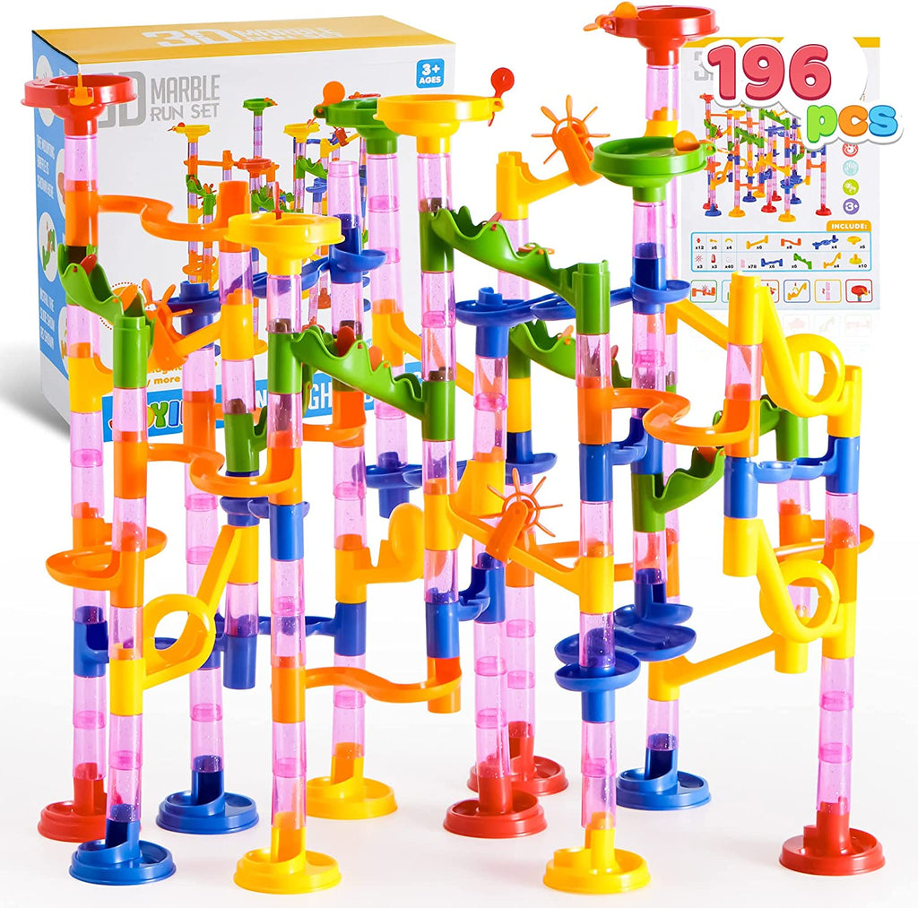 JOYIN Marble Run Premium Set(196 Pcs) Construction Building Blocks Toys Stem Educational Toy Building Block Toy(156 Translucent Plastic