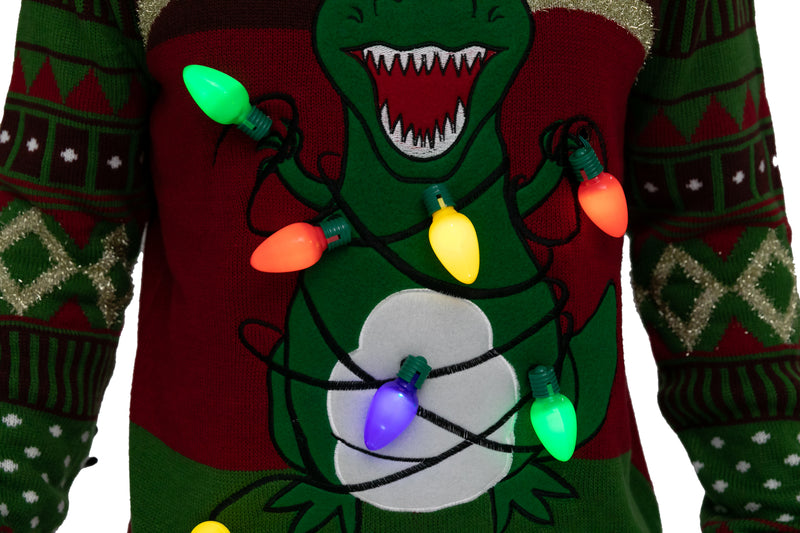 Dinosaur Ugly Sweater with Light Bulbs (Men)