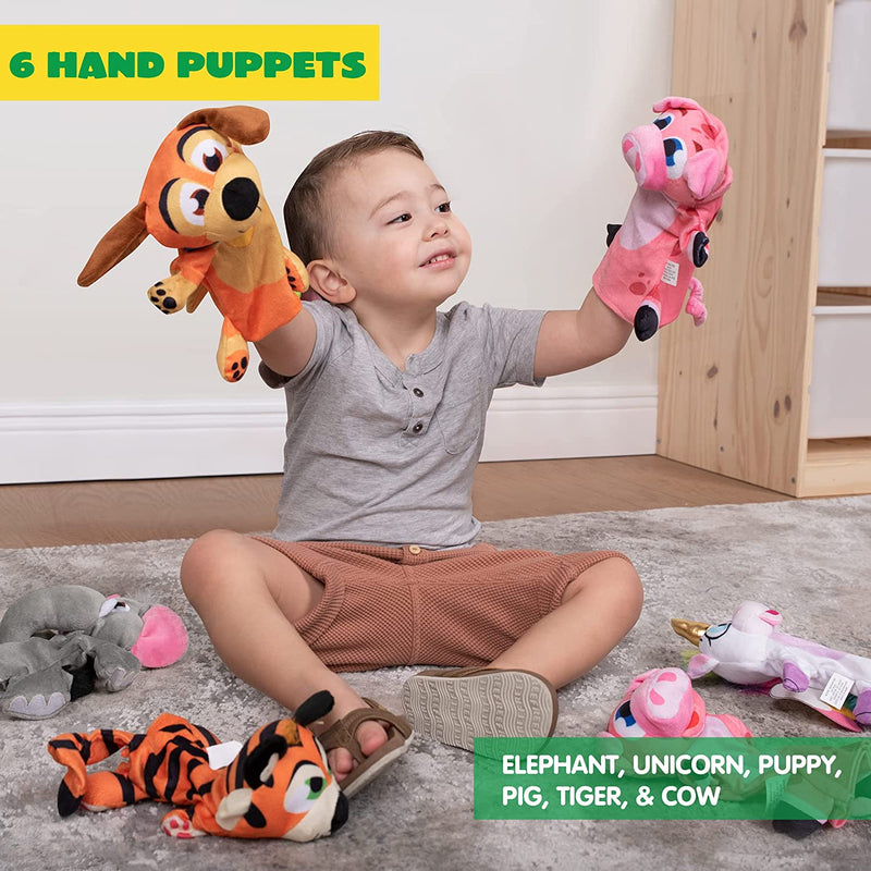 PLAY-ACT Animal Hand Puppets, 6 Pack