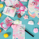 28Pcs Mochi Squishy Toys and Bags with Kids Valentines Cards for Classroom Exchange