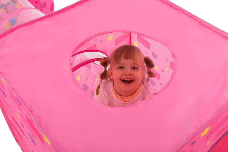 Pink Castle Repeated Pattern Tent with Tunnel and Playground Set