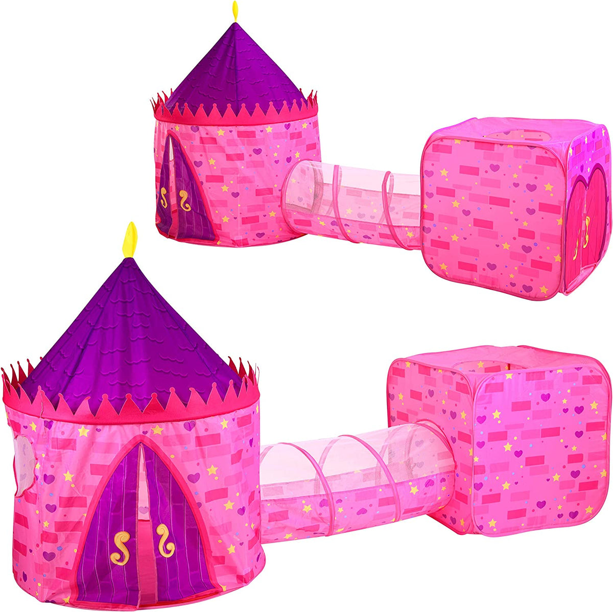 Joyin Pink Castle Repeated Pattern Tent With Tunnel And Playground Set