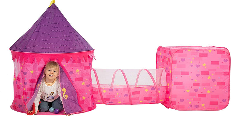 Pink Castle Repeated Pattern Tent with Tunnel and Playground Set