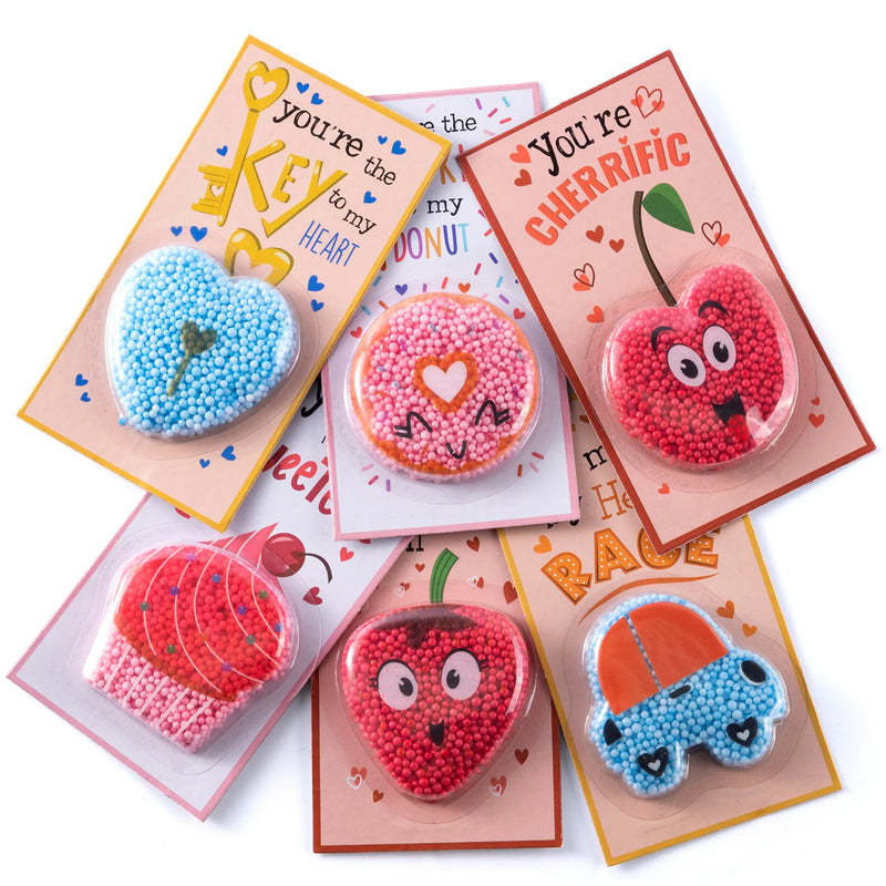 12Pcs Playfoam Squishy Toys with Kids Valentines Cards for Classroom Exchange