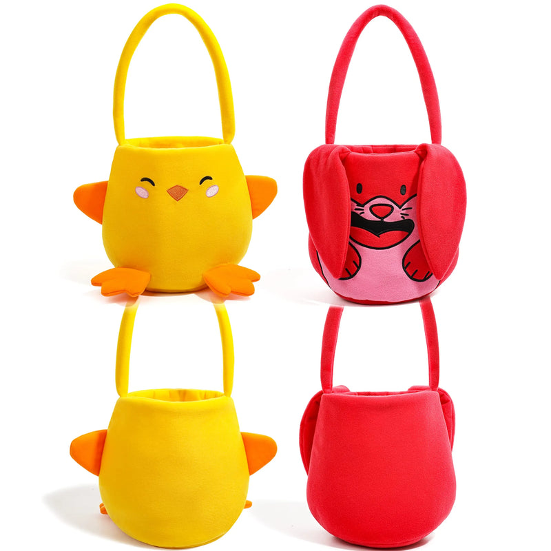 2Pcs Bunny and Chicken Plush Easter Basket with Handles