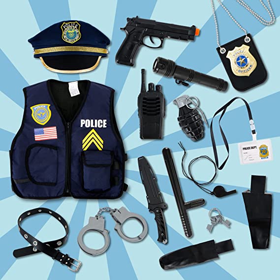 Police Pretend Play Toys and Outfit, 14Pcs