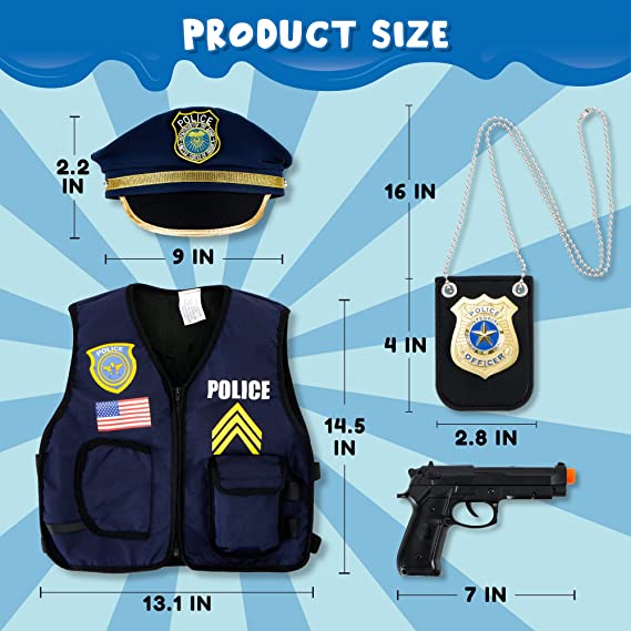 Police Pretend Play Toys and Outfit, 14Pcs