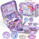 Purple Unicorn Castle Pretend Tin Teapot Set