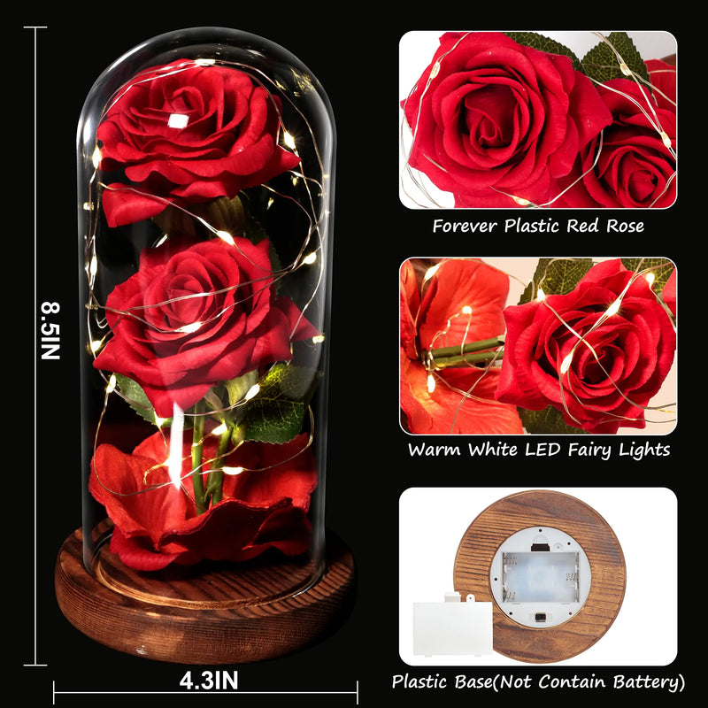 Red Rose in Glass Dome Decoration