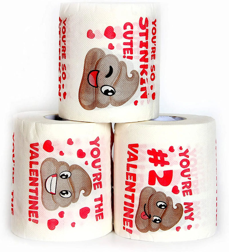 Valentines Day Poop Emoji Toilet Paper 3 Rolls of 200 Sheets
