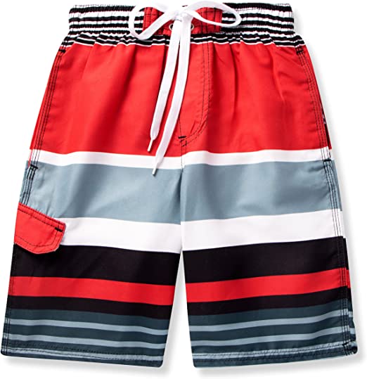 SLOOSH - Boys Swim Trunks (Red & Grey Stripe)