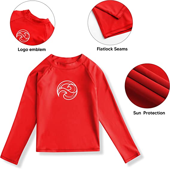 SLOOSH - Boys & Girls Long Sleeve Rash Guard Swimsuit (Red)