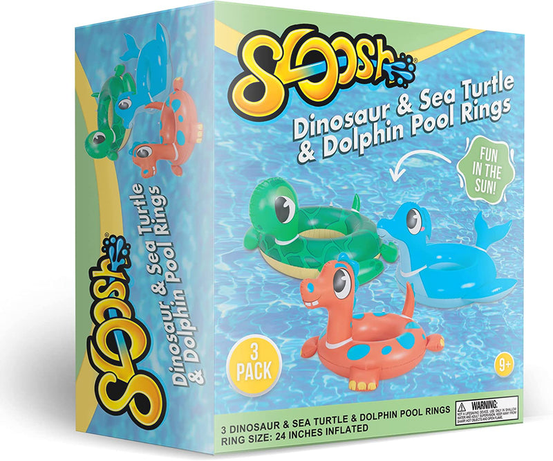 SLOOSH - Dinosaur & Sea Turtle & Dolphin Pool Rings, 3 Packs