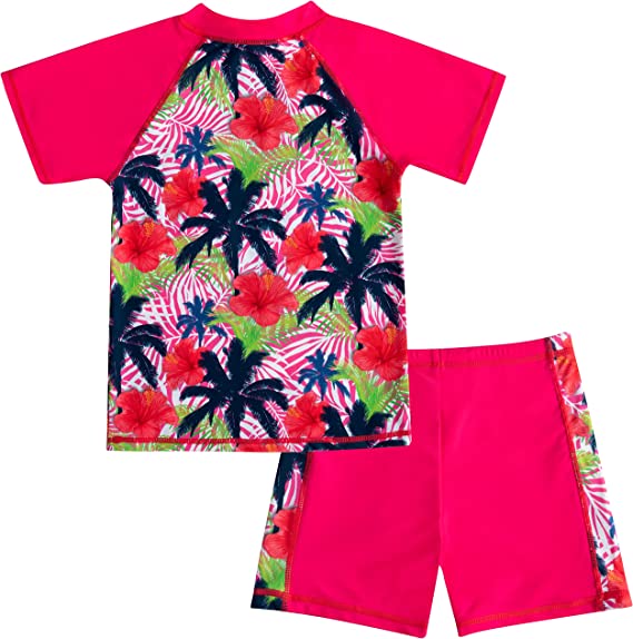 SLOOSH - Girl's Rash Guard (Hot Pink, Palm Tree Pattern)